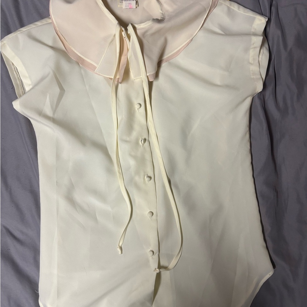 Vintage Sears Cream Tie-Collar Button Front Blouse